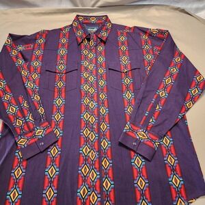 Vintage‎ Wrangler Pearl Snap Brushpopper Shirt Size XL Colorful Show Stopper